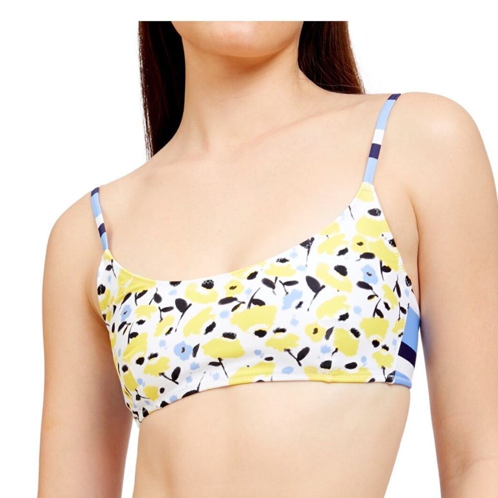 Tanya Taylor Swim Women’s S Yellow Floral Kaia‎ Bikini Top Blue Stripes Padded